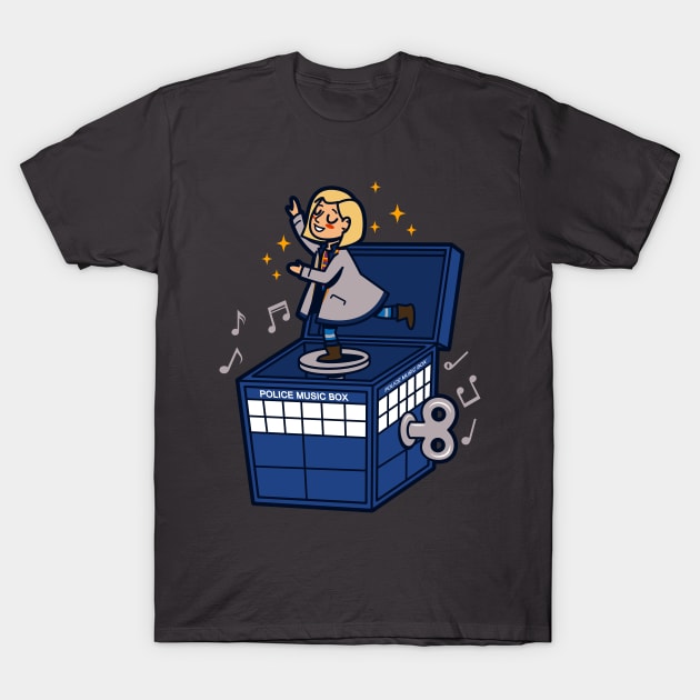 Cute Female Doctor Time Traveller Sci-fi Music Box Cartoon T-Shirt by BoggsNicolas